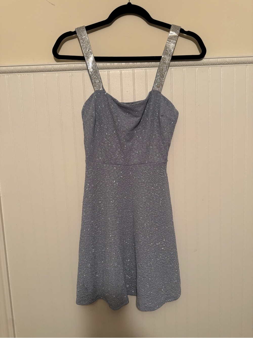 Windsor Sparkling Light Blue Mini Dress with Silver Straps